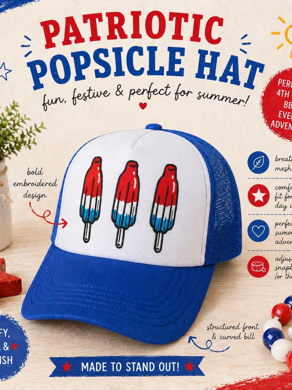 Patriotic Popsicle Trucker Hat | Red White Blue Hat | 4th of July Hat | Summer H